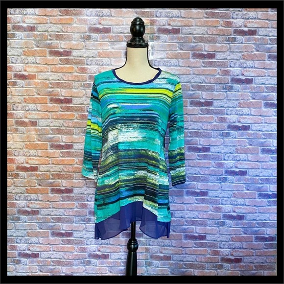 LOGO Lori Goldstein Striped Tunic w/ Chiffon Hem